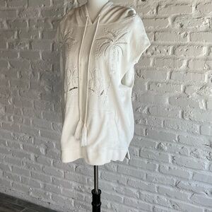 White Sleeveless Hoodie with Palm Design